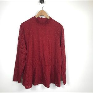 NWOT - Lane Bryant Red Lace Blouse, sz 22/24